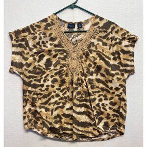 Westbound Petites Animal Print Blouse Quarter Sleeve Pullover Size Petite Large